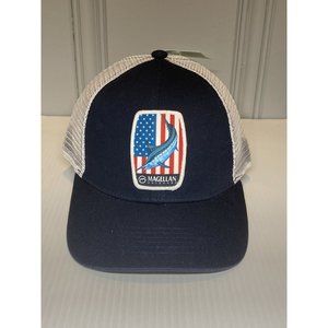 Magellan Marlin Fish USA American Flag Patch SnapBack Hat Cap Blue Fishing NWT